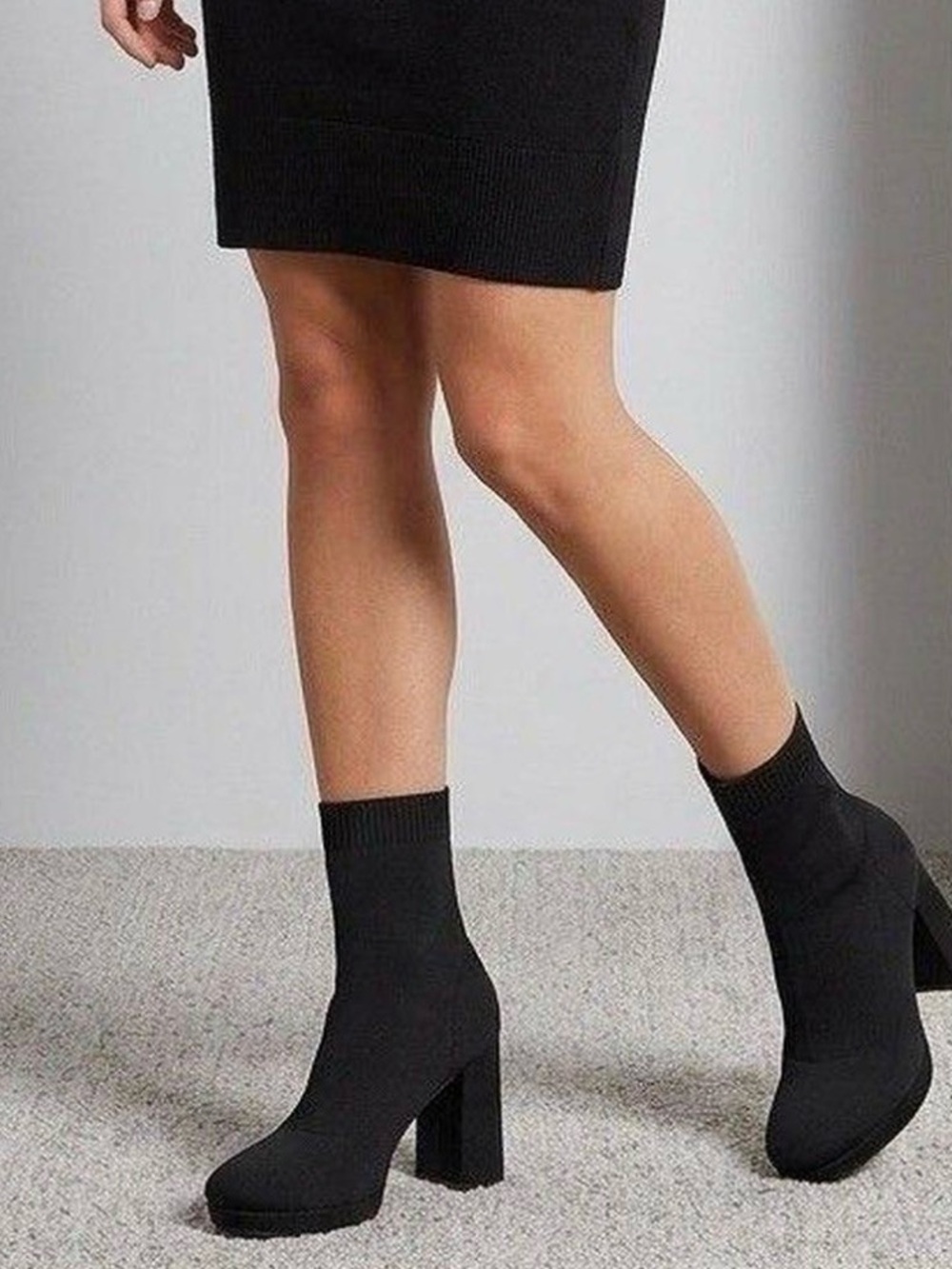 MIA Black Stretch Knit Sock Heel Boots